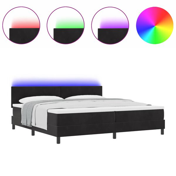 vidaXL LED Box Spring Bed med madras Sort 200 x 200 cm Fl&oslash;jl