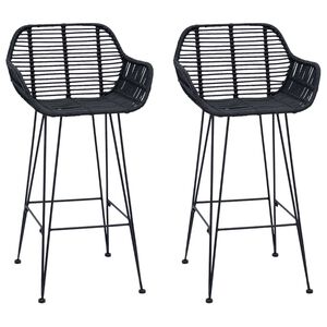 vidaXL Barstol 2 stk. Sort 55 x 52 x 92 cm Rattan og Jern