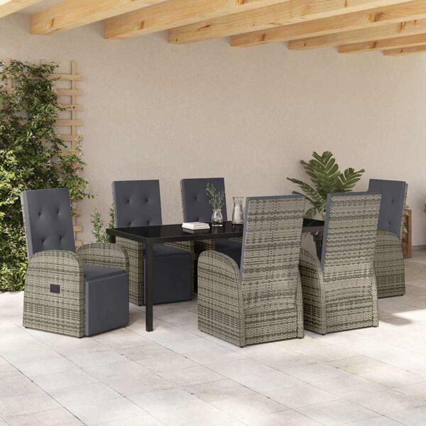 vidaXL Have Spisebordss&aelig;t med pude 7 pcs Gr&aring; polyrattan