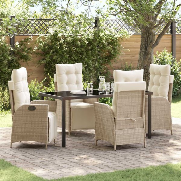 vidaXL Have Spisebordss&aelig;t med pude 5 pcs Beige polyrattan
