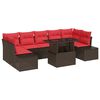 vidaXL Havesofa S&aelig;t 8 stk. 7-Antal s&aelig;der Brun og R&oslash;d polyrattan