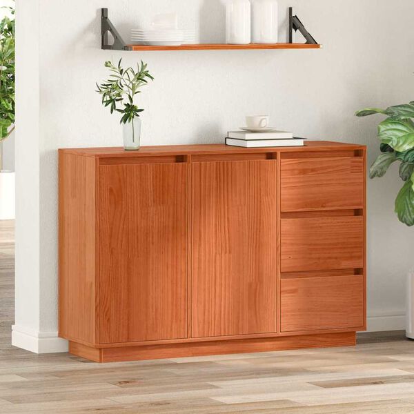 vidaXL Sideboard med skuffe Brun eg 111 x 34 x 75 cm Massiv fyrretr&aelig;