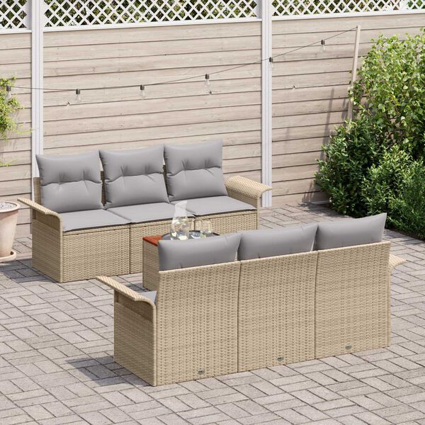 vidaXL Havesofa S&aelig;t med pude 7 pcs Beige polyrattan