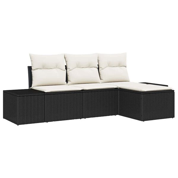 vidaXL Havesofa Sæt med pude 4 pcs Sort polyrattan
