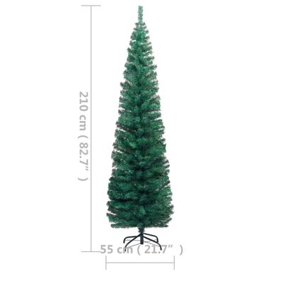vidaXL kunstigt smalt juletræ med lys og juletræsfod 210 cm PVC grøn