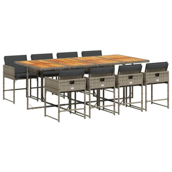 vidaXL spisebordss&aelig;t til haven 9 dele med hynder polyrattan gr&aring;