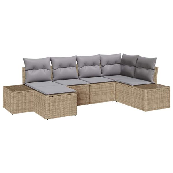 vidaXL Havesofa Sæt med pude 6 pcs Beige og lys grå polyrattan