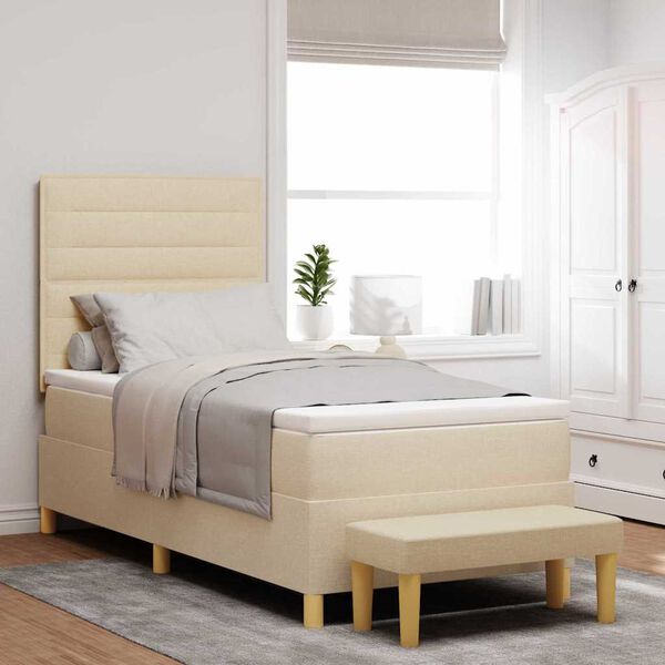vidaXL Box spring seng med madras Creme 90 x 190 cm Stof