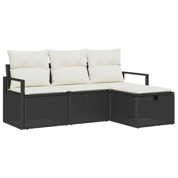 vidaXL Havesofa S&aelig;t med pude med opbevaring 4 pcs Sort Poly rattan