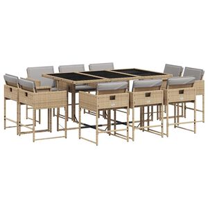 vidaXL spisebordss&aelig;t til haven 11 dele med hynder polyrattan beige