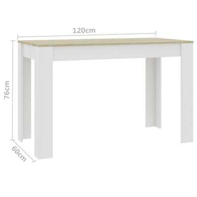 vidaXL spisebord 120x60x76 cm konstrueret træ hvid og sonoma-eg