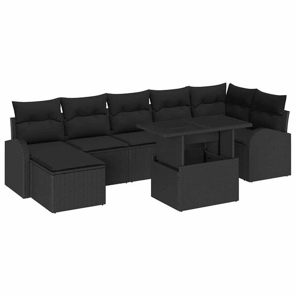 vidaXL Havesofa S&aelig;t med pude med opbevaring 8 pcs Sort Poly rattan