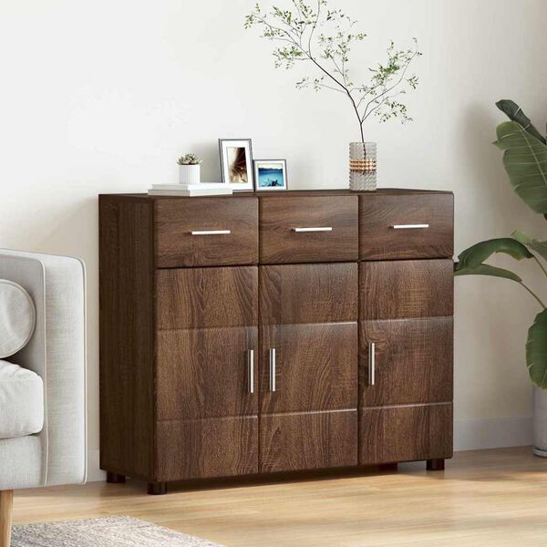 vidaXL Sideboard med hylde Brun eg 88,5 x 30,5 x 73 cm Konstrueret tr&aelig;