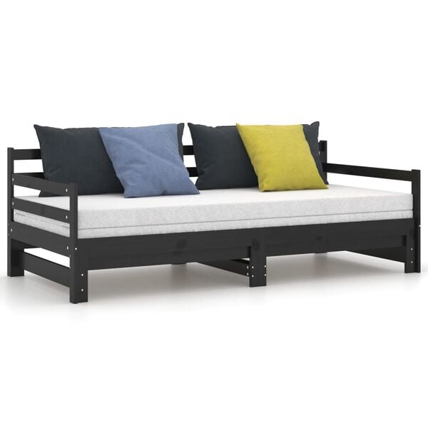 vidaXL daybed med udtræk 2x(90x200) cm massivt fyrretræ sort