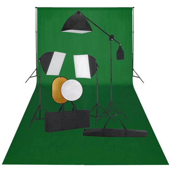 vidaXL fotostudieudstyr med softbox-lamper, baggrund og reflektor
