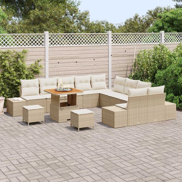 vidaXL Havesofa S&aelig;t med pude 13 pcs Beige polyrattan