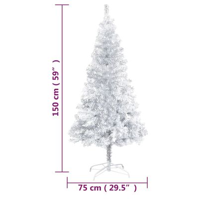 vidaXL kunstigt juletræ med lys og kuglesæt 150 cm PET sølvfarvet