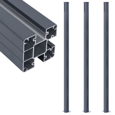 vidaXL hegnspæle 3 stk. 185 cm aluminium mørkegrå