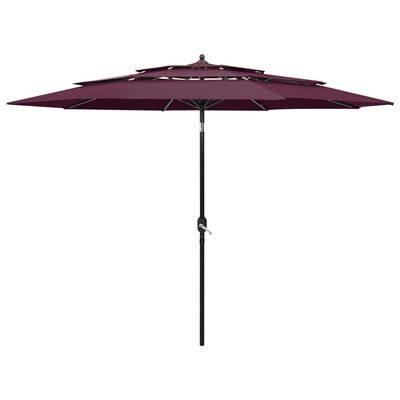 vidaXL parasol med aluminiumsstang i 3 niveauer 3 m bordeaux
