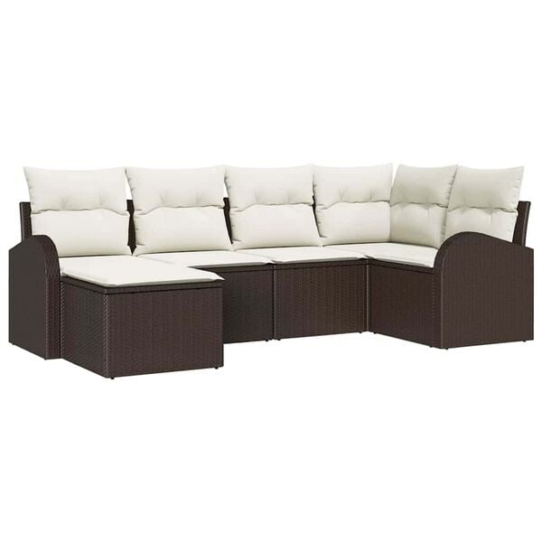 vidaXL Havesofa S&aelig;t med pude 6 pcs Brun Poly rattan