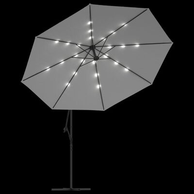 vidaXL hængeparasol med LED-lys og metalstang 350 cm sandfarvet