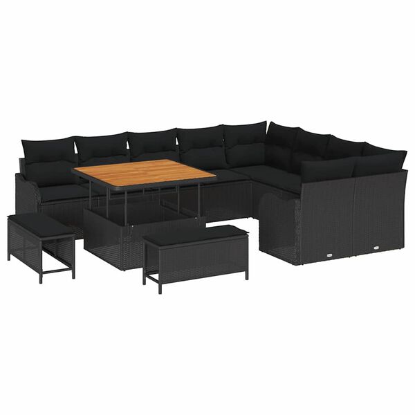 vidaXL Havesofa Sæt 12 pcs Sort polyrattan