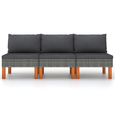 vidaXL midterdele til sofa 3 stk. polyrattan og massivt eukalyptustræ