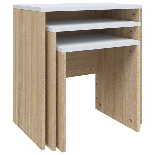 vidaXL indskudsborde 3 stk. konstrueret tr&aelig; hvid og sonoma-eg