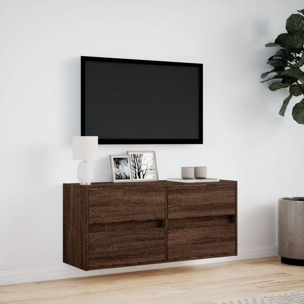 vidaXL v&aelig;gh&aelig;ngt tv-bord med LED-lys 100x31x45 cm brun egetr&aelig;sfarve