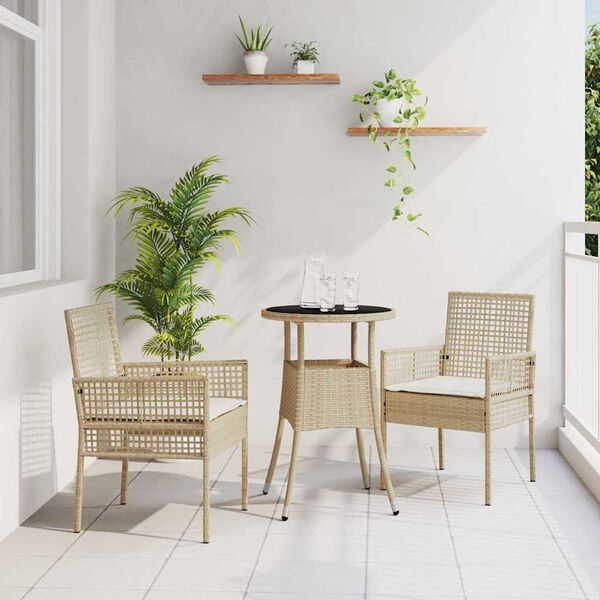 vidaXL Have Spisebordssæt 3 pcs Beige Poly rattan
