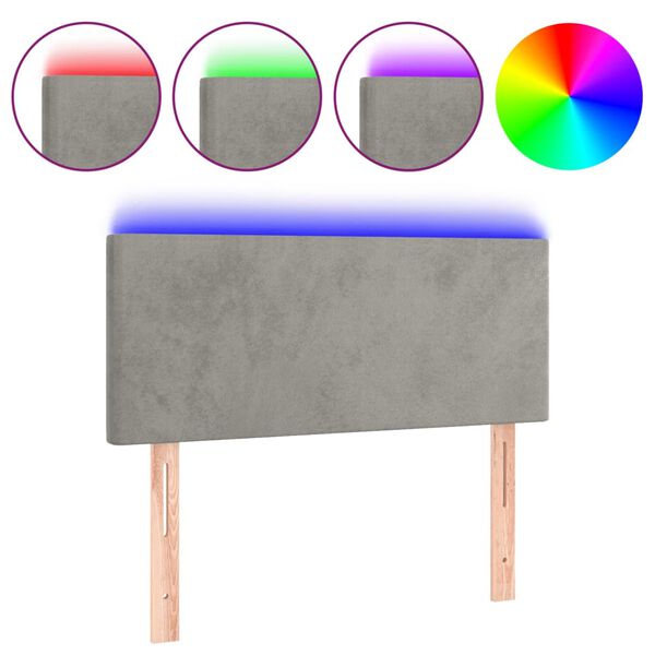 vidaXL sengegavl med LED-lys 80x5x78/88 cm velour lysegr&aring;