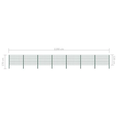 vidaXL hegnspaneler med stolper 11,9 x 1,2 m jern grøn