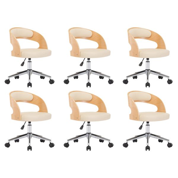 vidaXL drejelige spisebordsstole 6 stk. b&oslash;jet tr&aelig; og kunstl&aelig;der creme