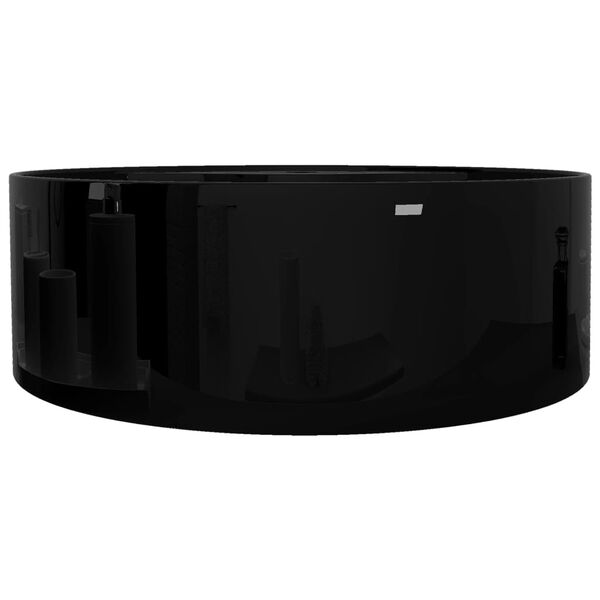 Håndvask i keramik t/badeværelse, hul til vandhane/overløb, sort, rund