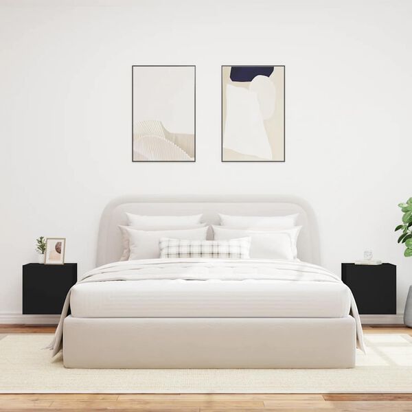 vidaXL v&aelig;gh&aelig;ngte tv-borde 2 stk. med LED-lys 40,5x35x40 cm sort