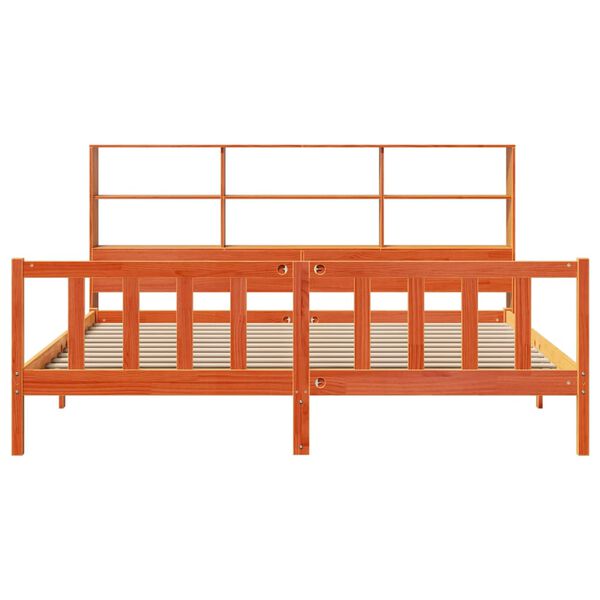 vidaXL seng med reol uden madras 200x200cm massivt fyrretr&aelig; gyldenbrun