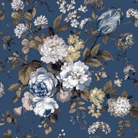 Noordwand tapet Blooming Garden 6 Big Flowers blå og brun