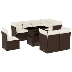 vidaXL sofas&aelig;t til haven 9 dele med hynder polyrattan brun