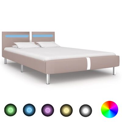 vidaXL sengestel med LED 140 x 200 cm cappuccinofarvet kunstlæder