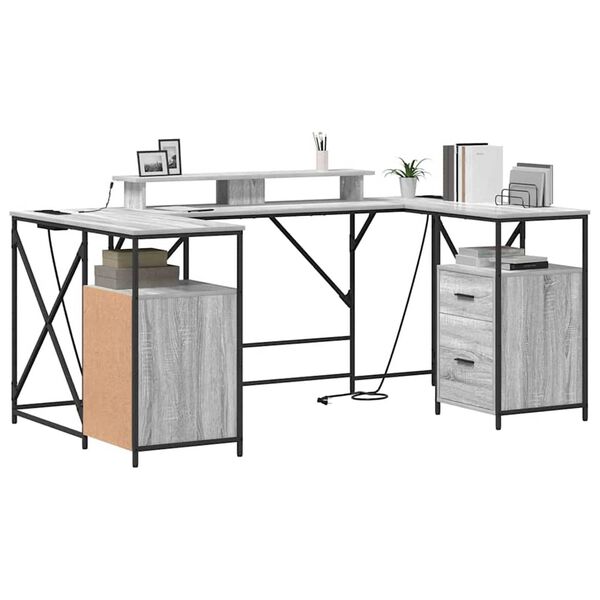 vidaXL Bord med skuffe Grå Sonoma 182 x 101 x 87,5 cm Konstrueret træ