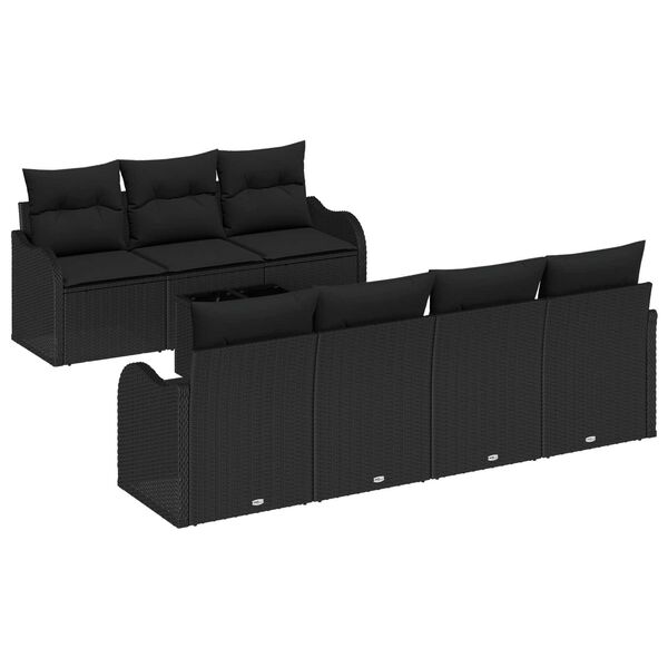 vidaXL Havesofa S&aelig;t med pude 8 pcs Sort Poly Rattan og St&aring;l og Glas