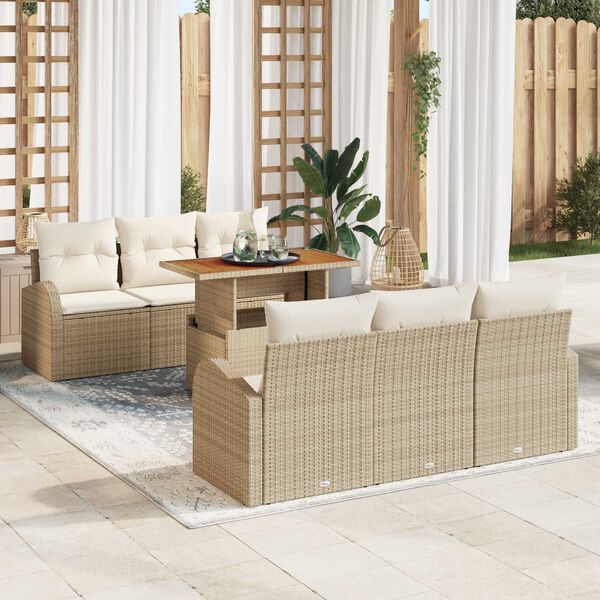 vidaXL Havesofa S&aelig;t med opbevaring 7 pcs Beige Poly rattan