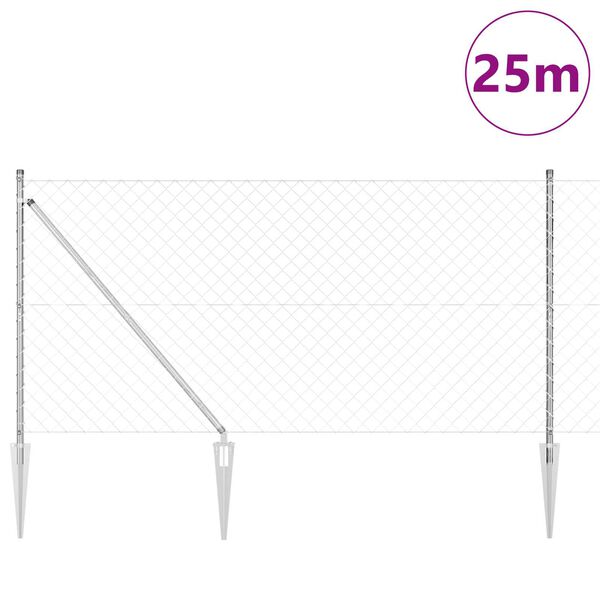 vidaXL Hegnsp&aelig;l S&oslash;lv 25 x 1,2 m (60 x 60 mm mesh) St&aring;l