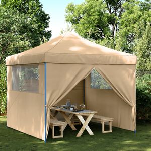 vidaXL foldbart pop-up festtelt med 4 sidev&aelig;gge beige