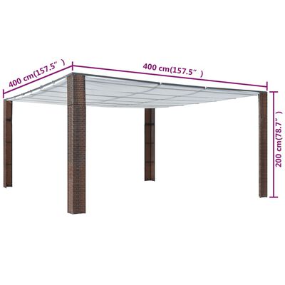 vidaXL pavillon med tag polyrattan 400x400x200 cm brun cremefarvet