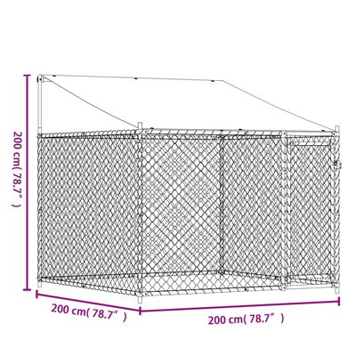 vidaXL hundegård med tag og låge 2x2x2 m galvaniseret stål grå