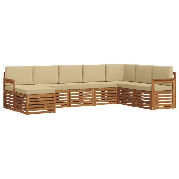 vidaXL Sofas&aelig;t med pude 8 pcs Naturlig og Beige Massivt Akacietr&aelig;