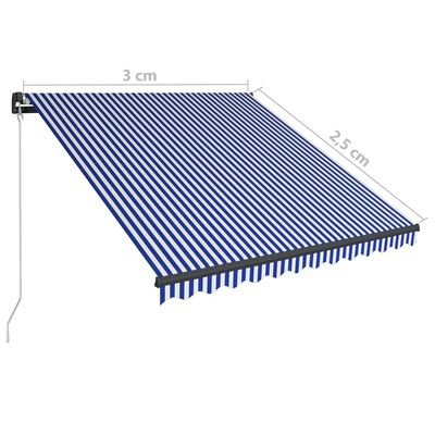 vidaXL foldemarkise manuel betjening 300 x 250 cm blå og hvid