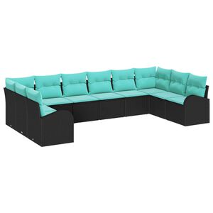 vidaXL Havesofa S&aelig;t 10 stk. Sort og turkis polyrattan