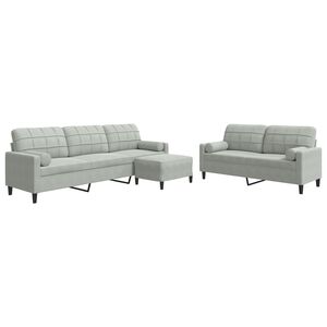 vidaXL sofas&aelig;t 3 dele med hynder og bolsterpuder velour lysegr&aring;